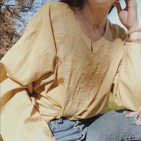 Vintage Tops - SOLD Vintage Cotton Embroidered Peasant Top